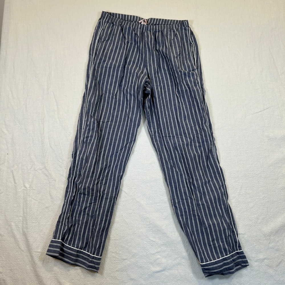Victorias Secret Pajama Pants Blue White Striped Cotton Sleepwear Small